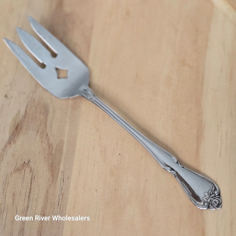 1881 Rogers Stainless Serving Meat Fork Oneida Ltd Arbor Rose True Rose Handle